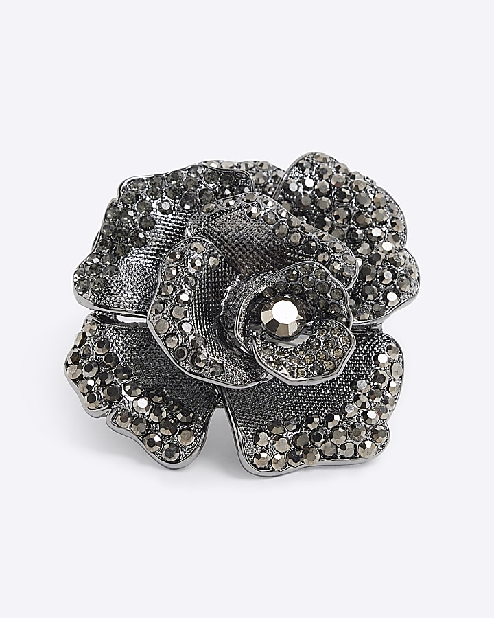 Premium Black Crystal Flower Ring