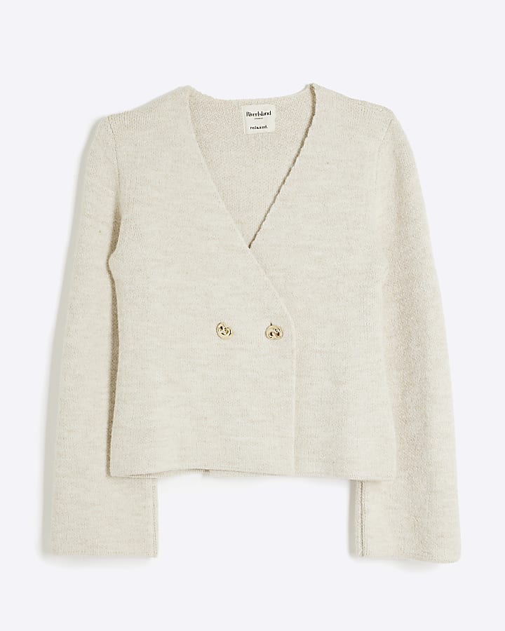 Beige Long Sleeve Asymmetric Button Cardigan