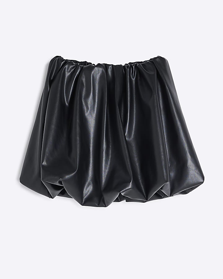 Black Faux Leather Bubble Hem Mini Skirt