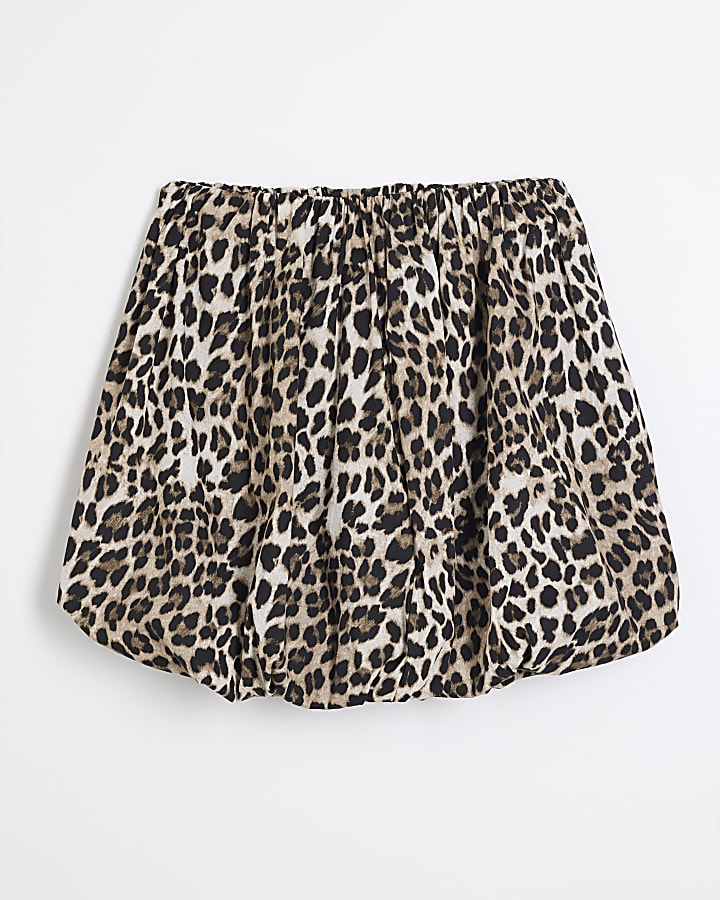 Beige Leopard Print Bubble Hem Mini Skirt