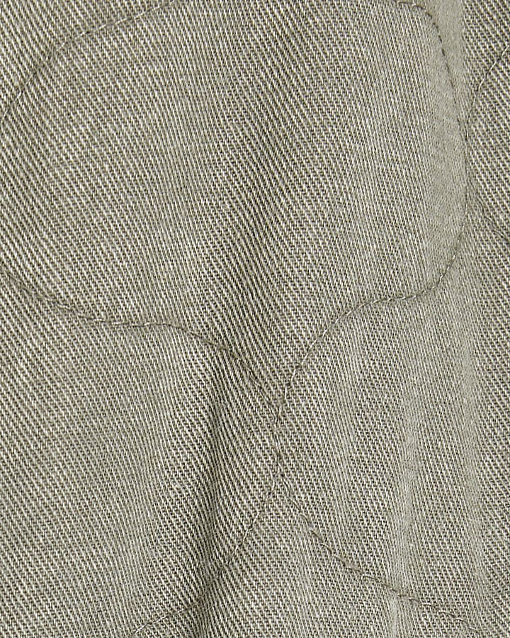Khaki Long Sleeved Quilted Bomber Jacket