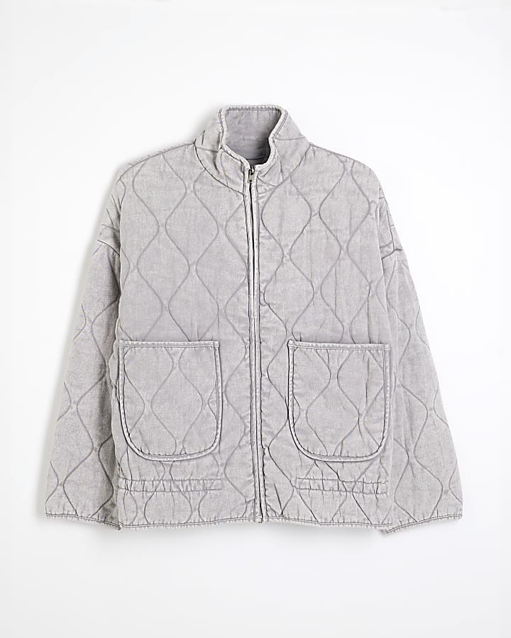 Grey Long Sleeve Quilted Jacket