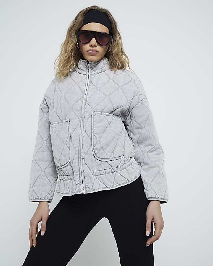 Grey Long Sleeve Quilted Jacket