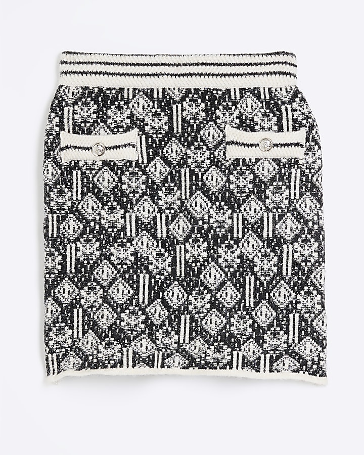 Black Geometric Mini Knit Skirt