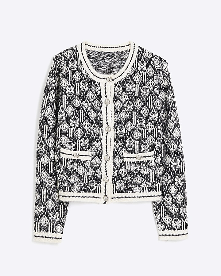 Black Geometric Lurex Knit Cardigan