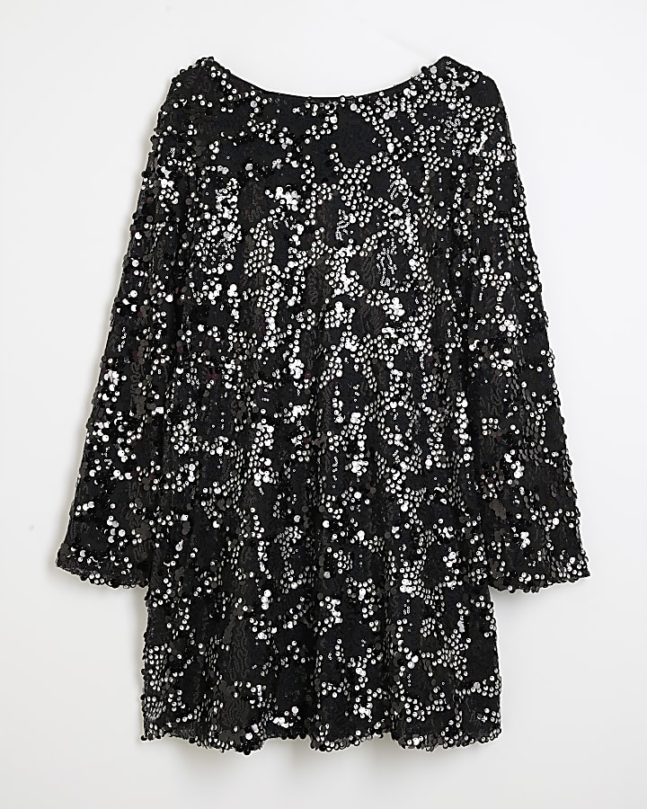 Silver Bow Back Sequin Shift Dress