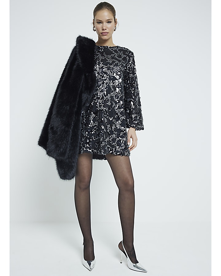 Silver Bow Back Sequin Shift Dress
