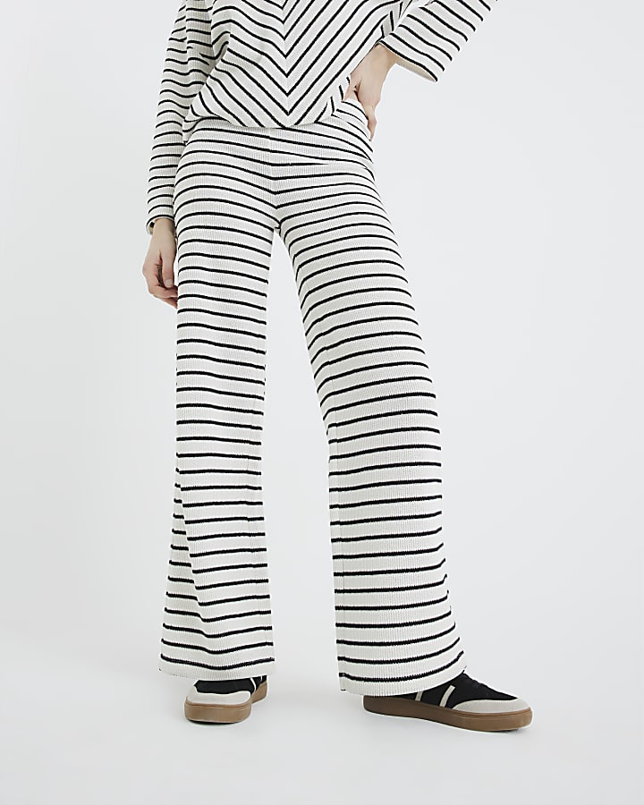 Cream Stripe Textured Trousers