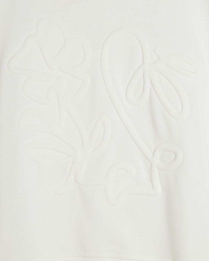 White Long Sleeve Embossed Sweatshirt