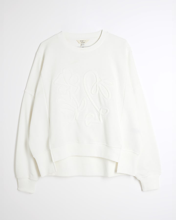 White Long Sleeve Embossed Sweatshirt