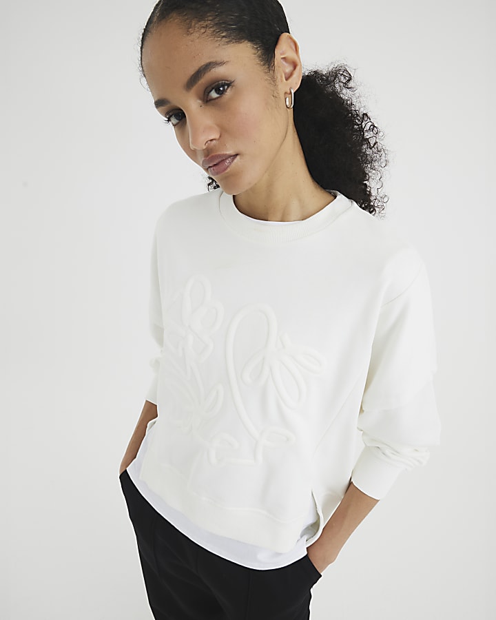 White Long Sleeve Embossed Sweatshirt