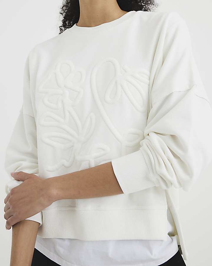 White Long Sleeve Embossed Sweatshirt