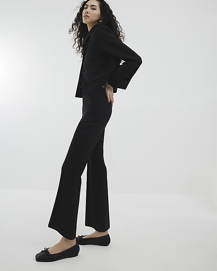 Black Cropped Flared Trousers