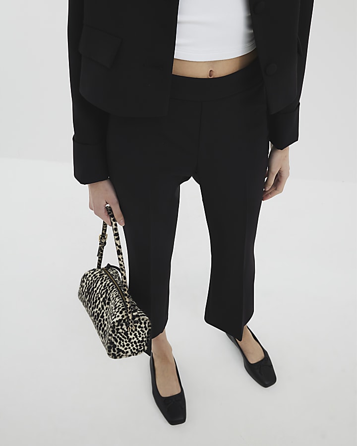 Black Cropped Flared Trousers