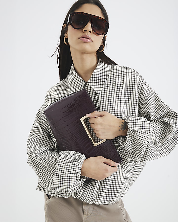 Purple Metal Handle Clutch Bag