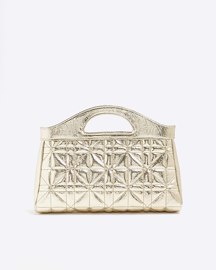 Gold Faux Leather Quilted Clutch Bag