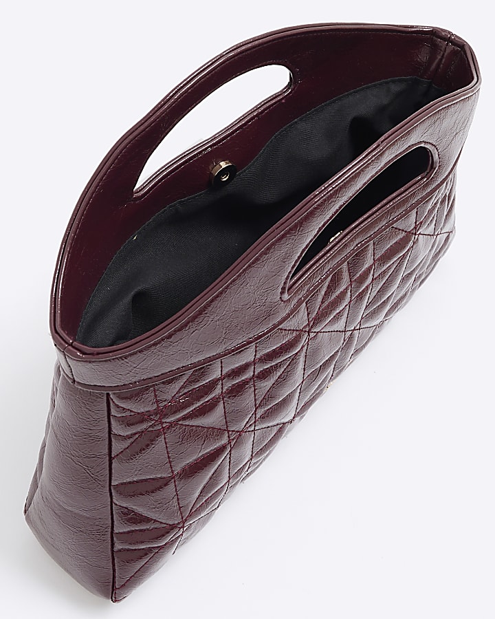 Purple Faux Leather Quilted Clutch Bag