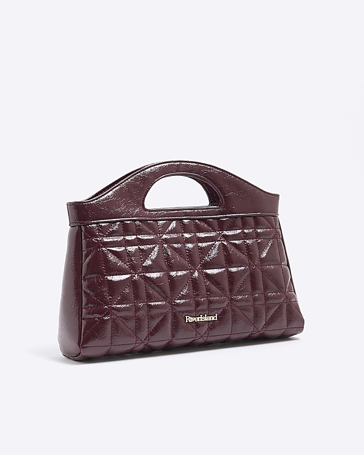 Purple Faux Leather Quilted Clutch Bag
