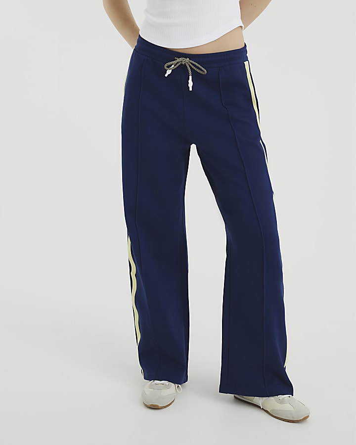 Blue Wide Leg Tipping Joggers