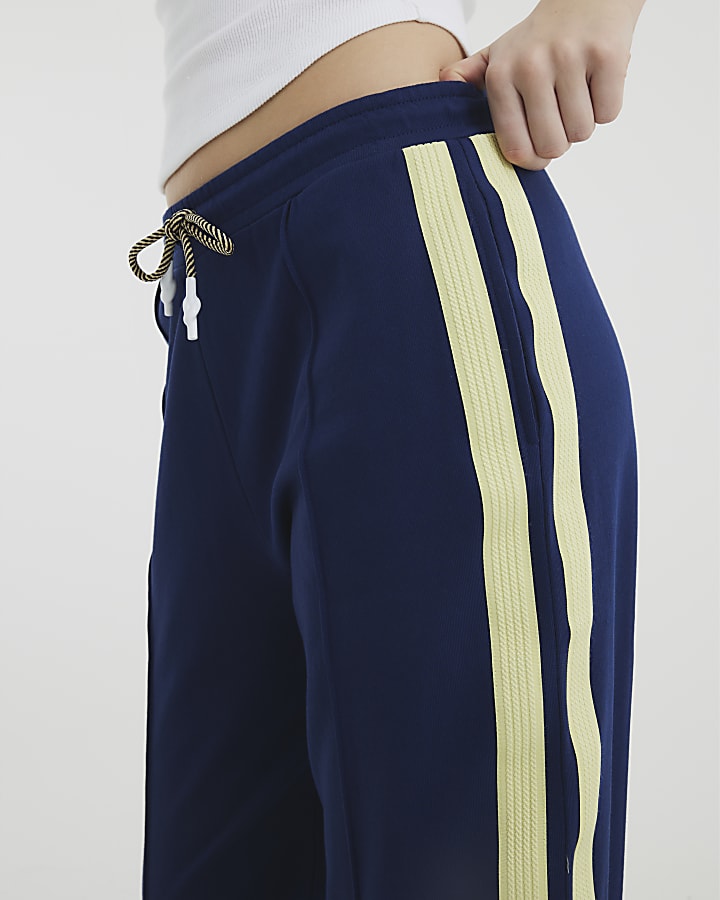 Blue Wide Leg Tipping Joggers