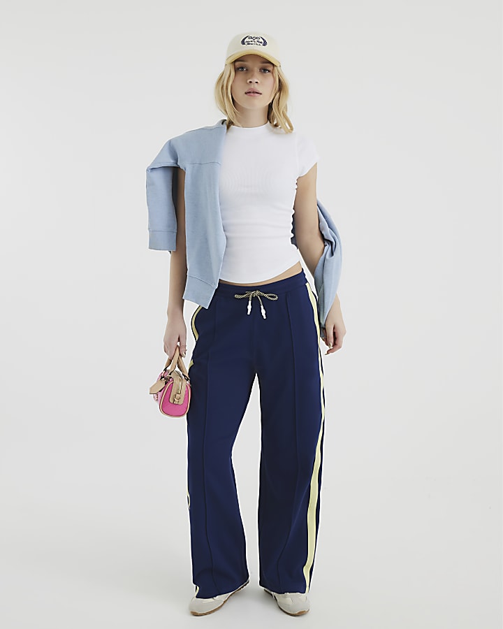 Blue Wide Leg Tipping Joggers