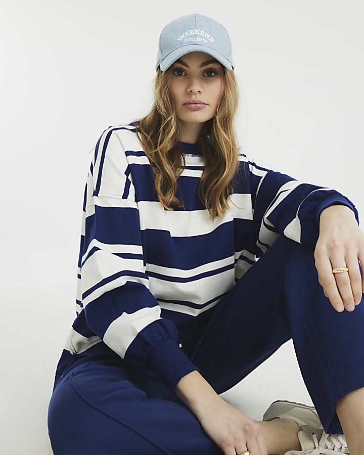 Navy Long Sleeve Striped Sweatshirt