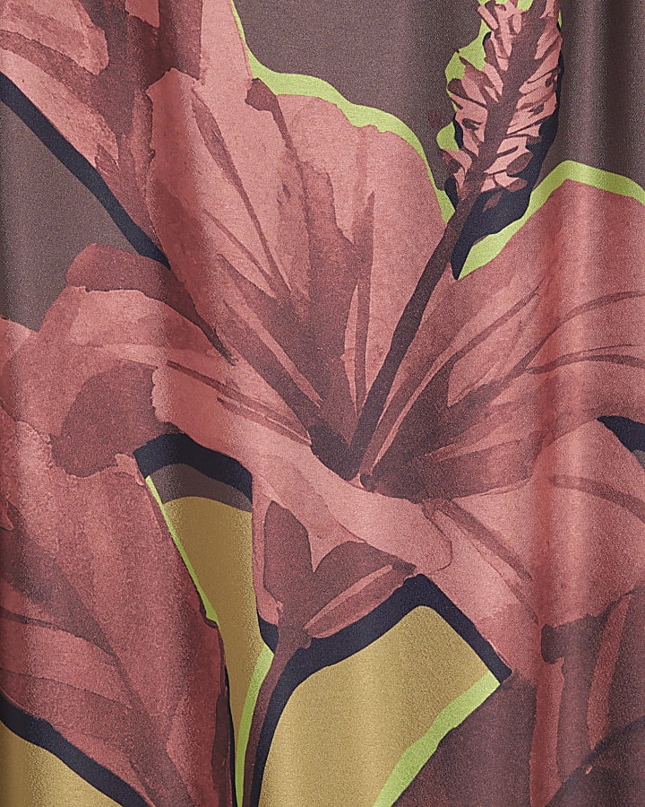 Brown Flower Print Tassel Maxi Dress