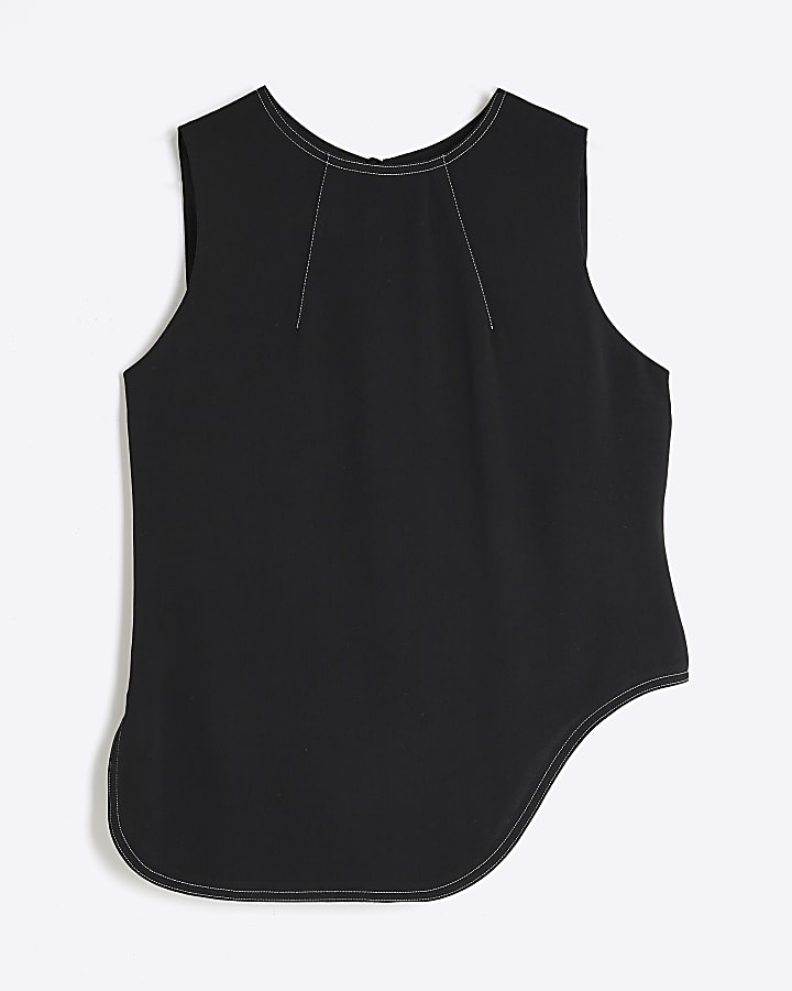 Black Sleeveless Topstitch Tank Top