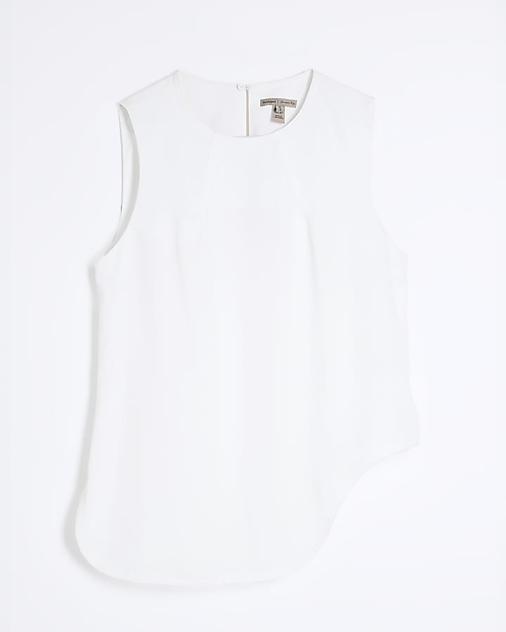 Cream Sleeveless Topstitch Tank Top