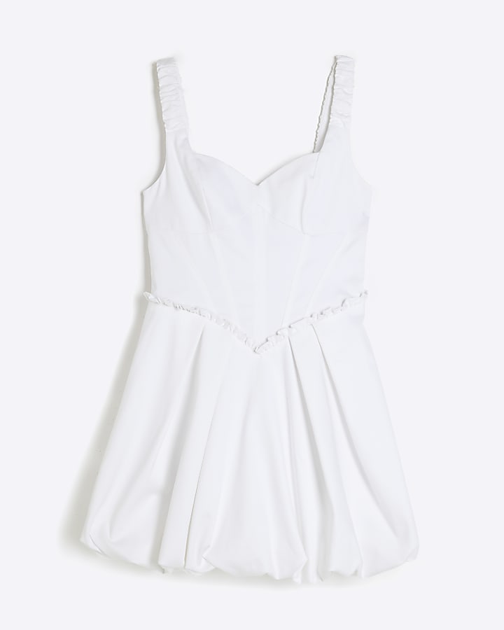 White Premium Satin Bubble hem Dress