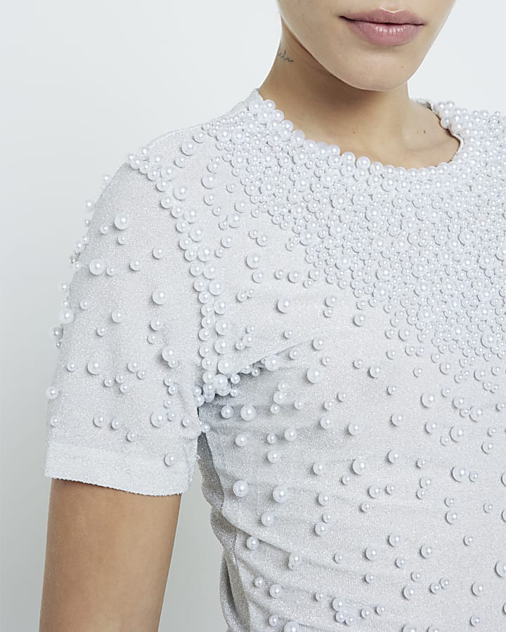 Silver Pearl Embellished Top