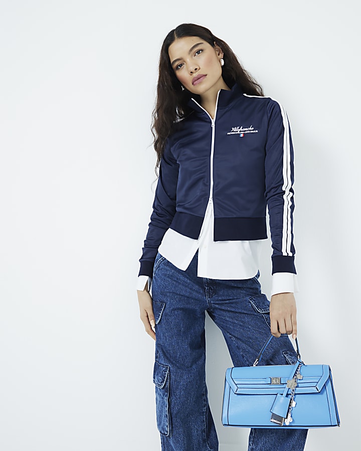 Navy Side Stripe Track Jacket