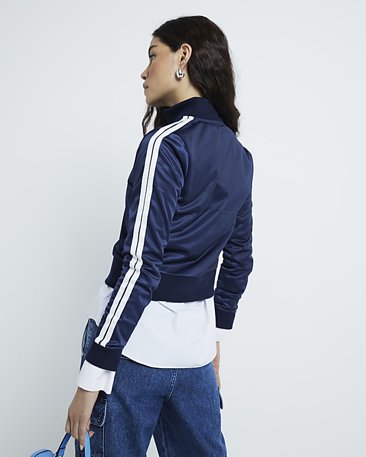 Navy Side Stripe Track Jacket