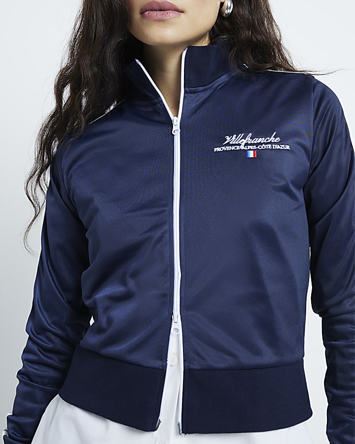 Navy Side Stripe Track Jacket