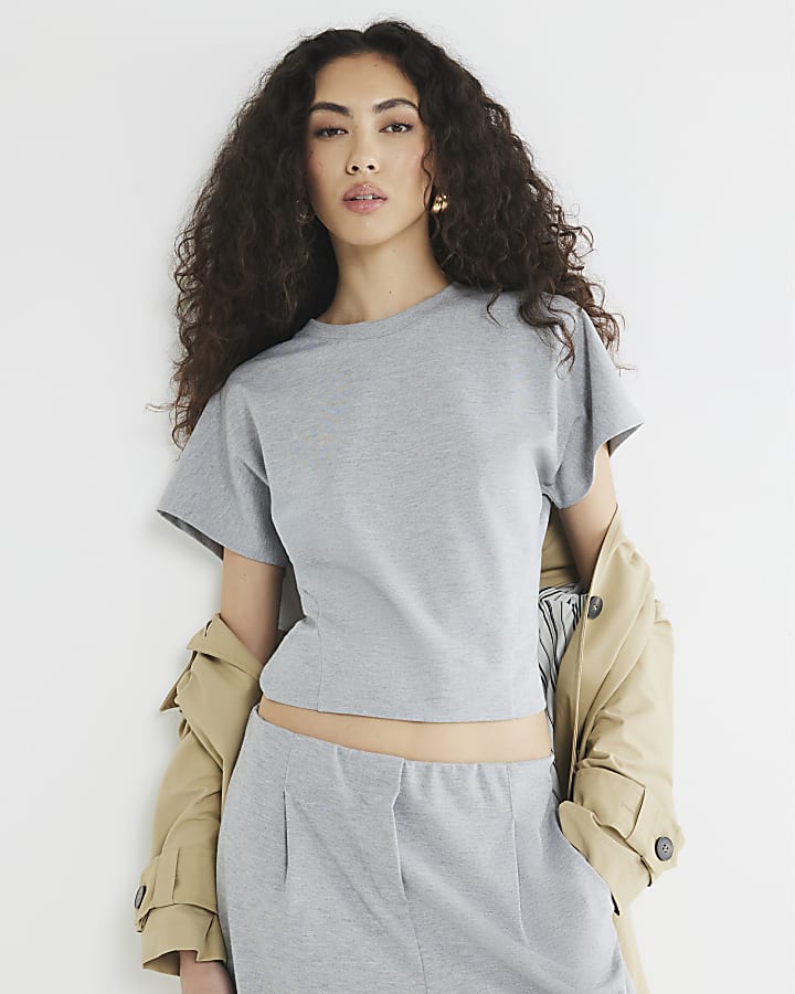 Grey Short Sleeve Seamed T-Shirt