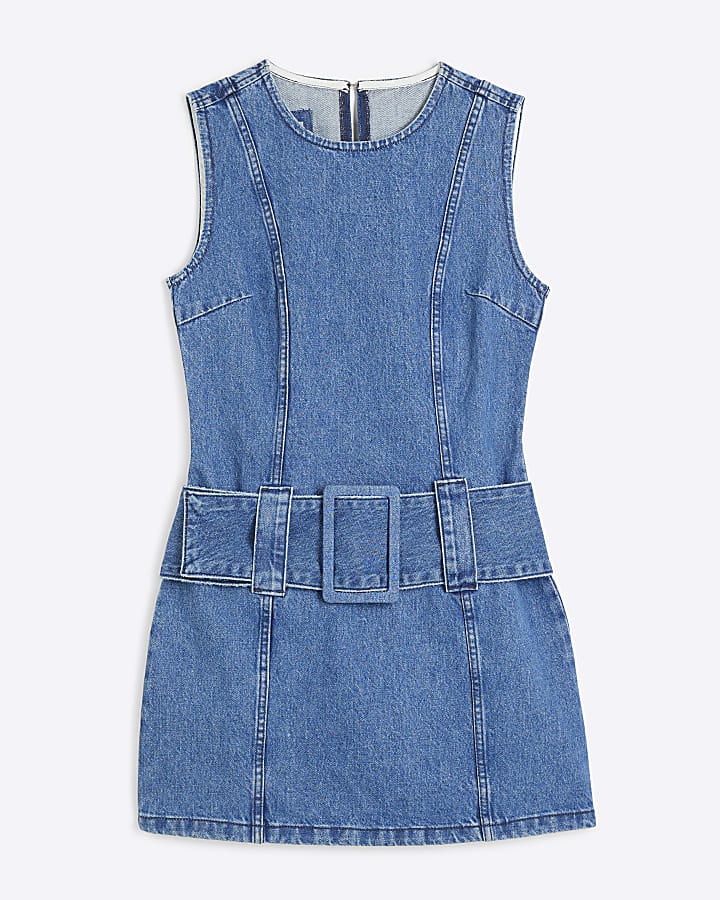 Blue Low Rise Belt Mini Dress