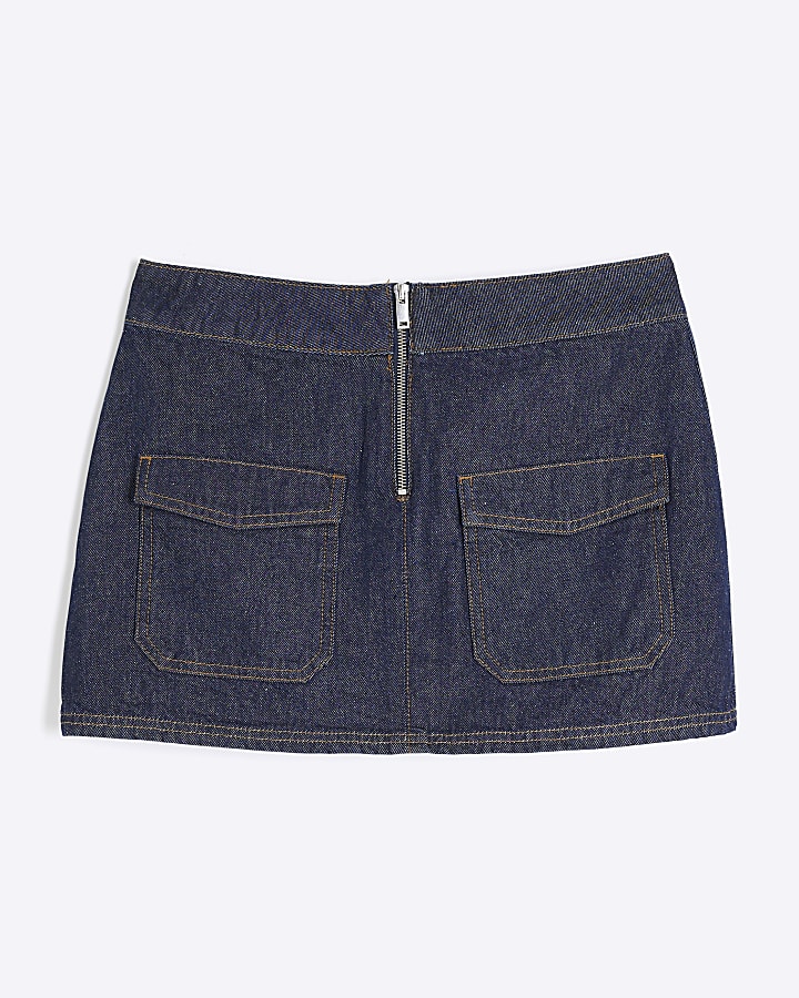 Blue Denim Pocket Front Mini Skirt