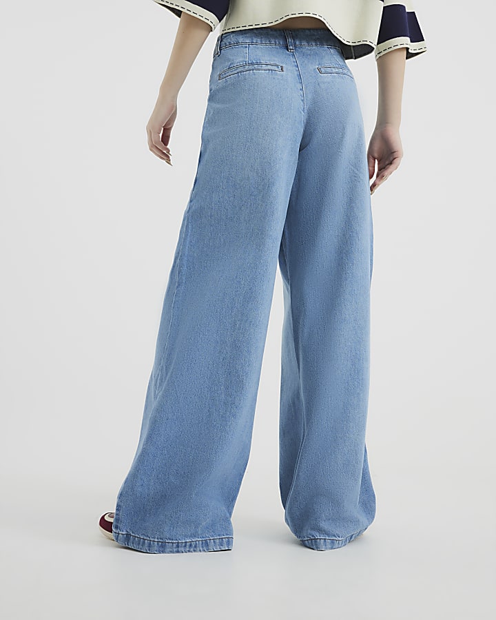 Blue Denim Tailored Wide Leg Jeans