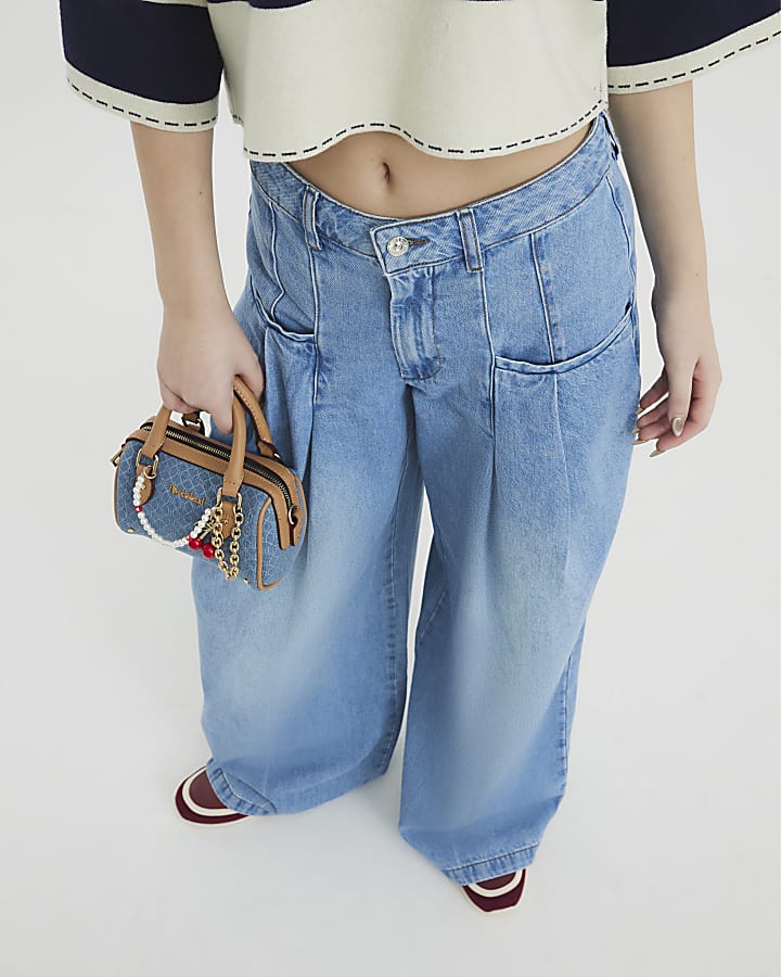 Blue Denim Tailored Wide Leg Jeans