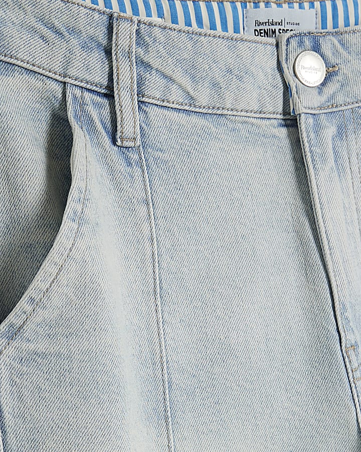 Blue Denim Pocket Front Barrel Jeans