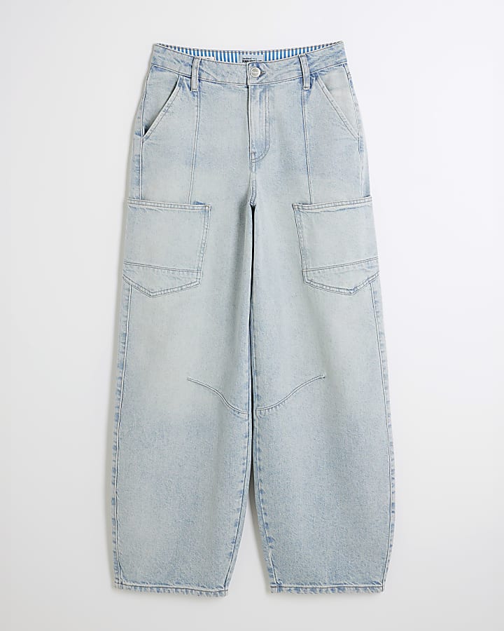 Blue Denim Pocket Front Barrel Jeans