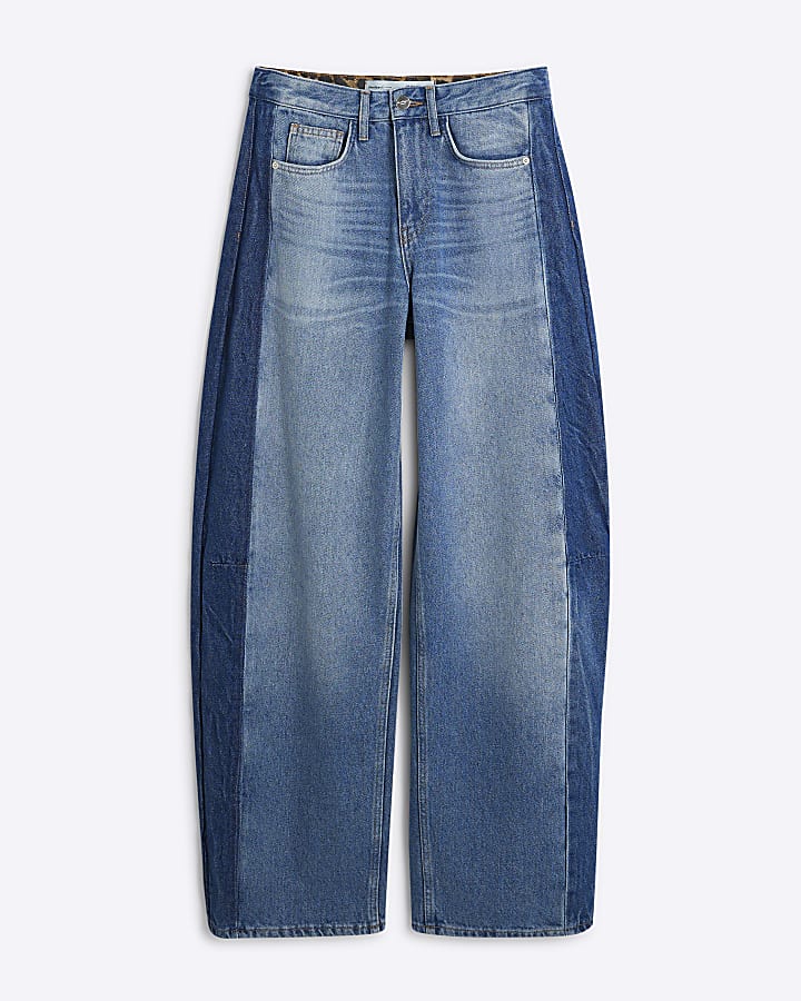 Blue Denim Side Stripe Barrel Jeans