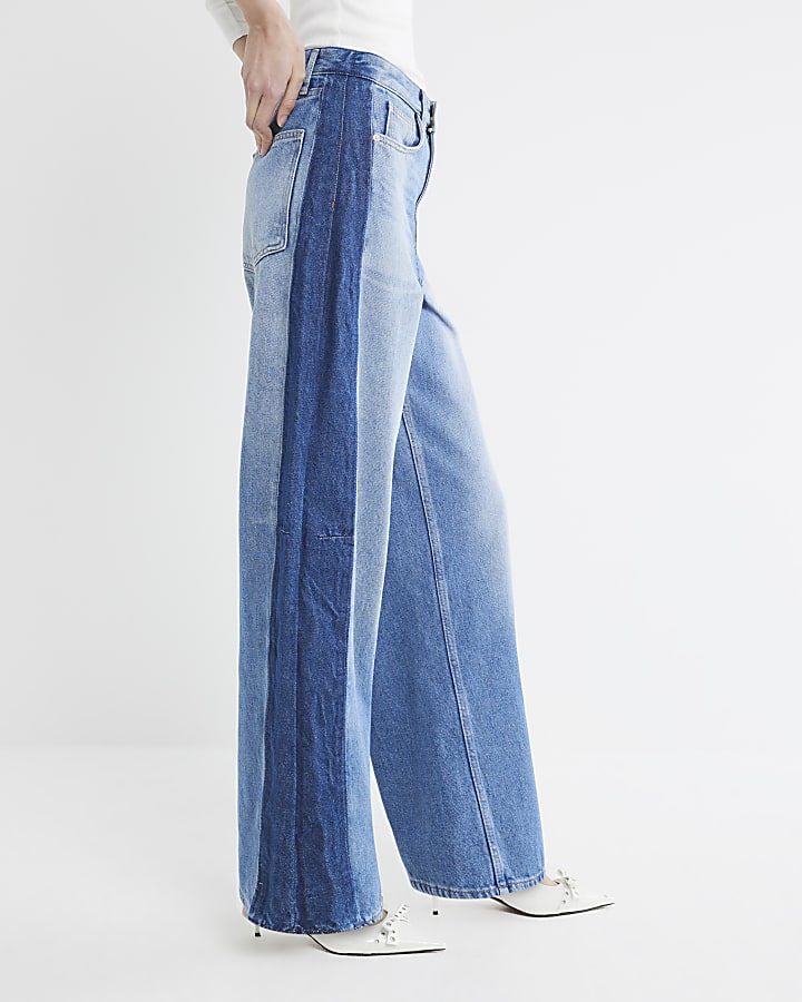 Blue Denim Side Stripe Barrel Jeans