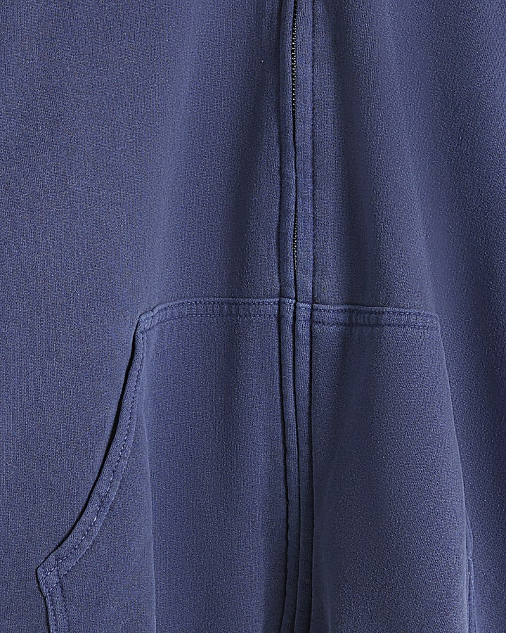 Blue Long Sleeve Zip Through Hoodie