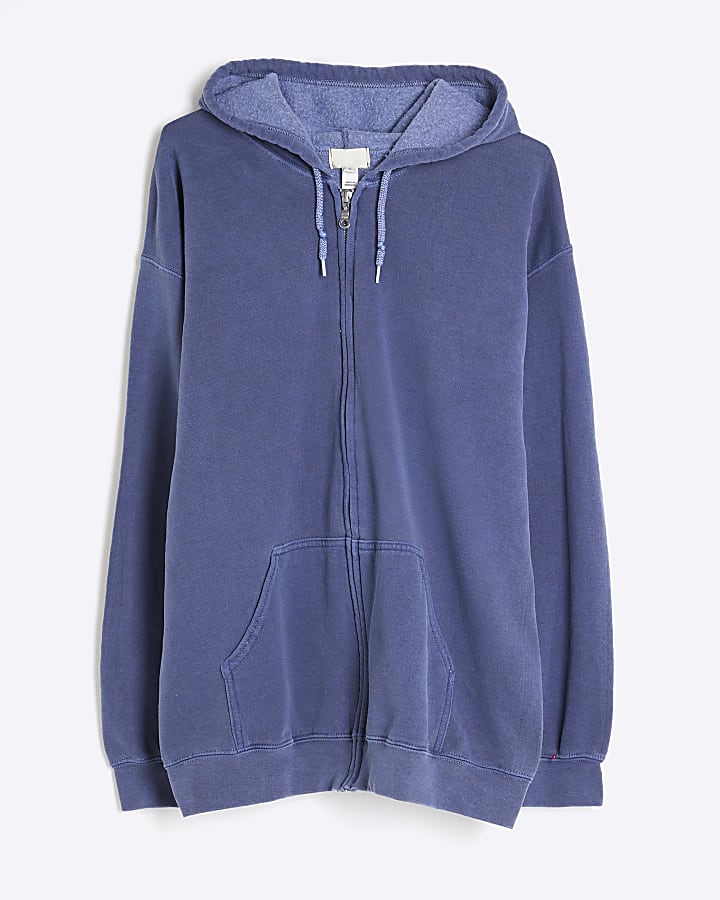 Blue Long Sleeve Zip Through Hoodie