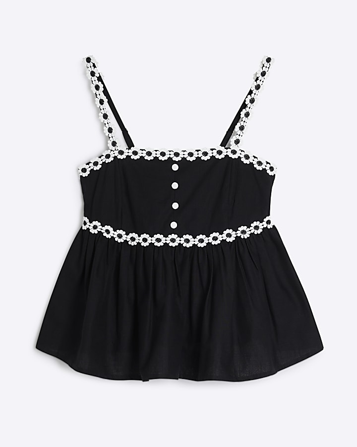 Black Daisy Trim Cami Top