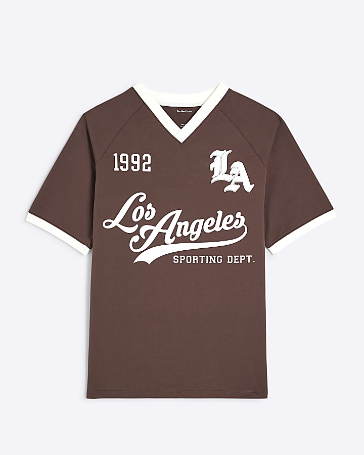 Brown LA Football V Neck Top