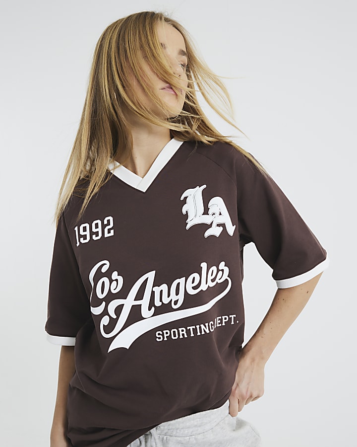 Brown LA Football V Neck Top