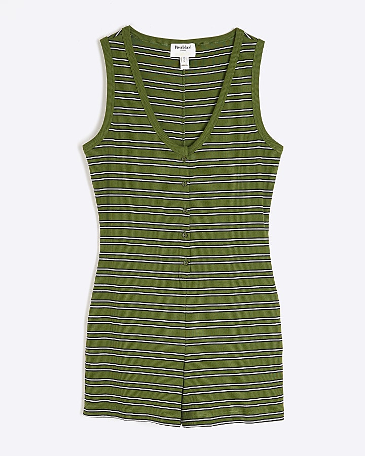 Green Stripe Loungewear Romper