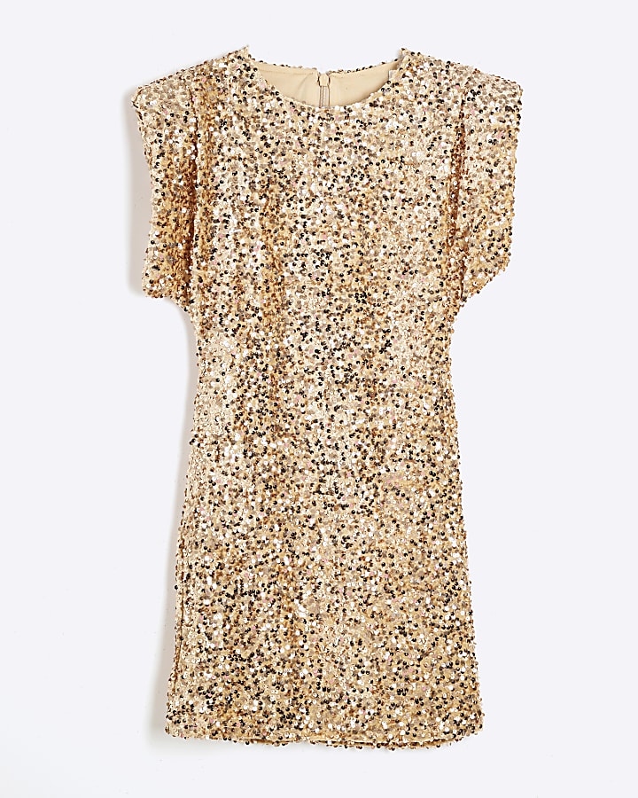 Gold Velvet Sequin Mini Bodycon Dress